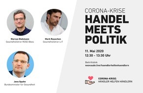 Pro-Bono-Initiative Händler helfen Händler: "Händler helfen Händlern" und Jens Spahn: Pro-Bono-Initiative im Digital-Talk mit dem Gesundheitsminister am 11. Mai um 12.30 Uhr