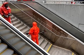 Feuerwehr Stuttgart: FW Stuttgart: Gemeinsame Pressemitteilung der Feuerwehr und Bundespolizeiinspektion Stuttgart: Einsatz durch Säure-Graffitis am Hauptbahnhof Stuttgart