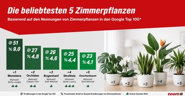 toom Baumarkt GmbH: Zimmerpflanzen Trends 2026: Diese Pflanzen sind besonders beliebt /toom kl&auml;rt auf: warum f&uuml;r gesundes Wachstum das Zusammenspiel aus Pflanze, Erde und Pflege entscheidend ist