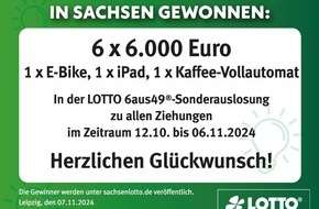 Sächsische Lotto-GmbH: Sachsen starten mit Gewinnen in den November: 100.000 Euro im Landkreis Görlitz gewonnen