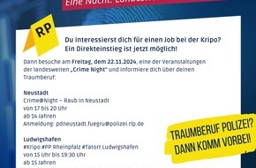 Polizeipräsidium Rheinpfalz: POL-PPRP: Polizei Rheinland-Pfalz veranstaltet landesweite "Crime Night" am 22.November 2024