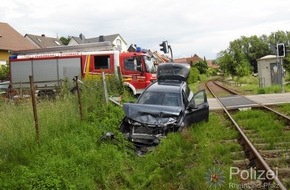 Polizeipräsidium Westpfalz: POL-PPWP: Katzweiler (Kreis Kaiserslautern): Pkw prallt gegen Regionalbahn