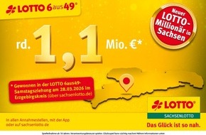 S&auml;chsische Lotto-GmbH: Erster Sachsenlotto-Million&auml;r 2026 kommt aus dem Erzgebirge: 1,1 Mio. Euro bei LOTTO 6aus49 gewonnen
