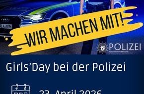 Polizeipr&auml;sidium Rheinpfalz: POL-PPRP: Girls'Day 2026 - Das Polizeipr&auml;sidium Rheinpfalz macht mit!