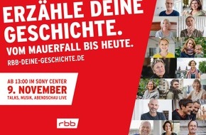 rbb - Rundfunk Berlin-Brandenburg: "Erzähle Deine Geschichte - vom Mauerfall bis heute": Start des großen rbb-Projekts am 9. November 2019