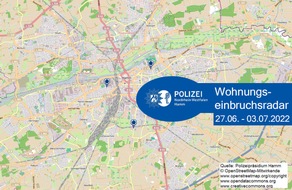 Polizeipräsidium Hamm: POL-HAM: Wohnungseinbruchsradar Hamm für die Woche vom 27. Juni bis 3. Juli 2022