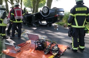 Feuerwehr Dortmund: FW-DO: Unfallopfer vorbildlich durch Ersthelfer betreut // PKW landet bei Verkehrsunfall auf dem Dach