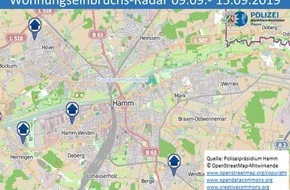 Polizeipräsidium Hamm: POL-HAM: Wohnungseinbruchs-Radar Hamm 09.09. - 15.09.2019