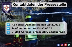 Kreisfeuerwehrverband Segeberg: FW-SE: Änderung der Kontaktdaten der Pressestelle des Kreisfeuerwehrverband Segeberg