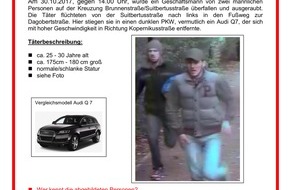Polizei Düsseldorf: POL-D: Oktober 2017 - Überfall auf Geschäftsmann in Bilk - Ermittlungskommission "Bote" verfolgt aktuelle Spuren und Hinweise - Wer kennt die Männer? - Öffentlichkeitsfahndung und Ermittlungen dauern an