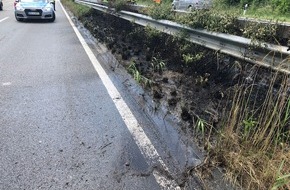 Polizeidirektion Landau: POL-PDLD: Ca. 10 Meter Flächenbrand an der Mittelleitplanke