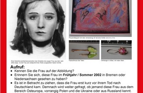 Polizei Bremen: POL-HB: Nr.: 0478--Bremer "Cold-Case" bei Aktenzeichen XY - Wer kennt die unbekannte Tote aus der Weser?--