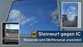 Bundespolizeidirektion München: Bundespolizeidirektion München: IC mit Schotterstein beworfen: Sachschaden und Zugausfall - keine Verletzten