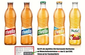 Rivella AG: Rivella ruft ihre Gastronomie-Glasflaschen zurück - PET und Aludosen sind nicht betroffen / Produkterückruf nach Fund von Glasresten