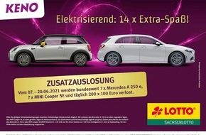 Sächsische Lotto-GmbH: Bei der bundesweiten KENO-Zusatzauslosung werden  PKW-Gewinne und Bargeld verlost