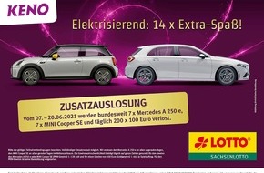 Sächsische Lotto-GmbH: Bei der bundesweiten KENO-Zusatzauslosung werden  PKW-Gewinne und Bargeld verlost