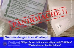 Polizeipräsidium Westpfalz: POL-PPWP: Falsche Warnmeldungen sorgen für Unruhe