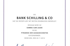 Bank Schilling & Co AG: Elite Report 2015: Bank Schilling Top-Vermögensverwalter (FOTO)
