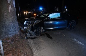 Polizei Duisburg: POL-DU: Bergheim: Gegen Baum gekracht - Beifahrer posiert vor Unfallwagen und beschwert sich über Blaulicht