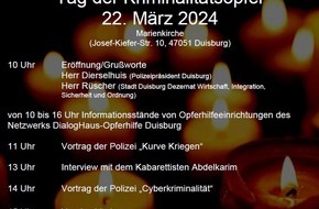 Polizei Duisburg: POL-DU: Stadtmitte: Tag der Kriminalitätsopfer - Informationsveranstaltung in der Marienkirche