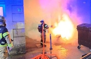 Feuerwehr Stuttgart: FW Stuttgart: Brennende Müllcontainer an Hauswand gelöscht