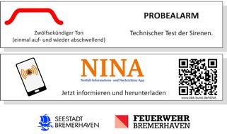 Feuerwehr Bremerhaven: FW Bremerhaven: Erster Probealarm der Sirenen in Bremerhaven am 21.01.2023