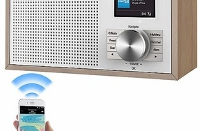 PEARL GmbH: Genuss für die Ohren und Augen: VR-Radio Digitales DAB+-Radio DOR-220, 2,4"/6,1-cm-Farbdisplay, Bluetooth, Holzgehäuse