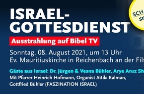 Bibel TV: Bibel TV: Israelgottesdienst am 8. August um 13.00 Uhr / Übertragung der Feier nach evangelischer Liturgie mit Gästen aus Israel, auf Einladung des langjährigen Bibel TV-Partner ICEJ