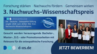 Deutsche Osteopathie-Stiftung: Deutsche Osteopathie-Stiftung schreibt 3. Nachwuchs-Wissenschaftspreis aus / Einsendeschluss: 15. Dezember 2025