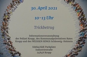 Polizeidirektion Flensburg: POL-FL: Kropp: Enkeltrick & Co - Informationsveranstaltung zum Trickbetrug!