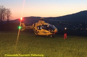 Feuerwehr Plettenberg: FW-PL: OT-Holthausen. Mountainbikefahrer im Wald schwer gestürzt. Rettungshubschrauber im Einsatz