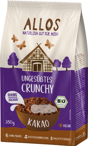 Presseinfo: Allos baut ungesüßtes Crunchy-Sortiment aus: Neue Sorten Frucht Edelnuss und Kakao