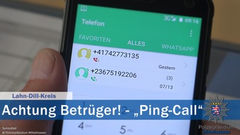 Polizeipräsidium Mittelhessen - Pressestelle Gießen: POL-GI: "Ping-Call" - bei Rückruf droht horrende Handyrechnung / Polizei warnt vor Betrugsmasche