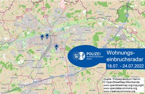 Polizeipräsidium Hamm: POL-HAM: Wohnungseinbruchsradar Hamm für die Woche vom 18. Juli bis 24. Juli 2022