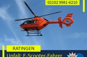 Polizei Mettmann: POL-ME: Sturz mit E-Scooter - Ratinger lebensgefährlich verletzt: Polizei ermittelt und bittet um Hinweise - 2507078