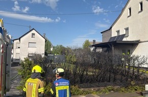 Freiwillige Feuerwehr K&ouml;nigswinter: FW K&ouml;nigswinter: Brennende Thujahecke in K&ouml;nigswinter-Berghausen schnell gel&ouml;scht