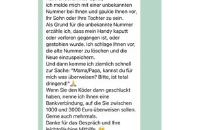 Kreispolizeibehörde Rhein-Sieg-Kreis: POL-SU: Whatsapp-Betrug: Würden Sie darauf reinfallen????