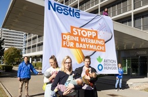 Aktion gegen den Hunger gGmbH: Ärger bei Nestlé: Humanitäre Hilfsorganisation protestiert vor Konzernzentrale gegen skrupelloses Marketing