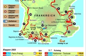 sda-Infografik: sda-Infografik - Tour de France: Streckenplan
