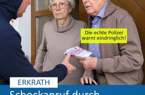 Polizei Mettmann: POL-ME: Falsche Polizeibeamte: 89 Jahre alter Senior wird Opfer des "Schockanrufs" - Erkrath - 2501059