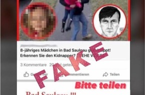 Polizeipräsidium Ravensburg: PP Ravensburg: Falschmeldung zu angeblicher Kindesentführung im Umlauf