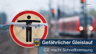 Bundespolizeidirektion München: Bundespolizeidirektion München: Gefährlicher Eingriff in den Bahnverkehr - 
ICE muss Schnellbremsung einleiten