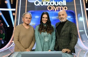 ARD Das Erste: "Alte Freunde" gegen den Olymp: Heiner Lauterbach und Uwe Ochsenknecht bei Esther Sedlaczek / "Quizduell-Olymp" am Freitag, 24. Februar, 18:50 Uhr im Ersten