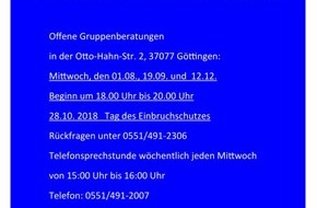 Polizeiinspektion Göttingen: POL-GÖ: (248/2018) Beratungsoffensive für wirksamen Einbruchschutz - Nächste kostenlose Veranstaltung am 16. Mai 2018 in Göttingen-Weende, Anmeldung nicht erforderlich!