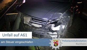 Polizeidirektion Neustadt/Weinstraße: POL-PDNW: Polizeiautobahnstation Ruchheim - Unfall A 61 - VW Fahrer am Steuer eingeschlafen