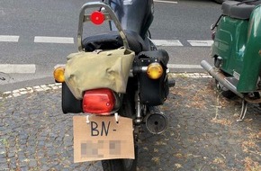 Polizei Bonn: POL-BN: Motorradfahrer in Bonner Weststadt kontrolliert - Pappschild als Kennzeichen und Ermittlungen wegen des Verdachts des Fahrens unter Drogeneinwirkung