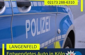 Polizei Mettmann: POL-ME: Bei Einbruch entwendetes Auto konnte in K&ouml;ln geortet und sichergestellt werden - 2606050
