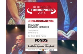 ÖKOWORLD AG: DEUTSCHER FONDSPREIS 2014 für ÖKOWORLD ÖKOVISION CLASSIC / FONDS professionell, die FAZ und das Institut für Vermögensaufbau vergeben DEUTSCHEN FONDSPREIS an ÖKOWORLD (FOTO)