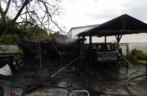 Polizeipräsidium Westpfalz: POL-PPWP: Brand eines Carports mit Fahrzeug in Landstuhl