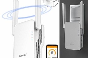 PEARL GmbH: Erhöhung der WLAN-Reichweite und Höchstgeschwindigkeit im ganzen Haus: 7links WiFi-6-Dualband-Repeater WLR-3000.ax, bis 3.000 MBit/s, WLAN-Mesh, WPS, LAN-Port